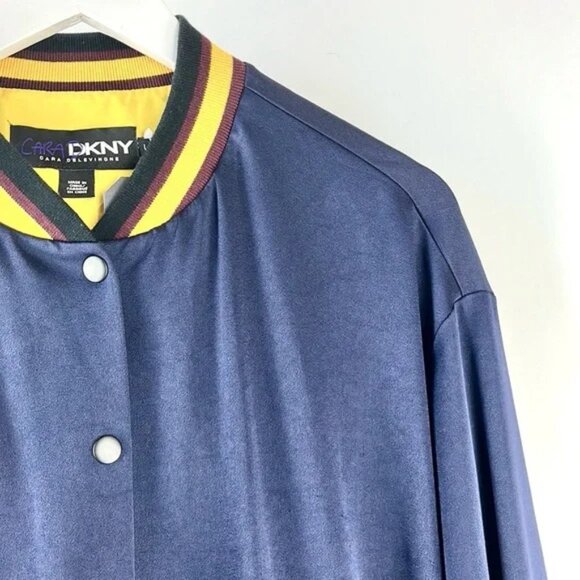 DKNY x Cara Delevingne Midnight Striped-Trim Varsity Jacket - Picture 3 of 11